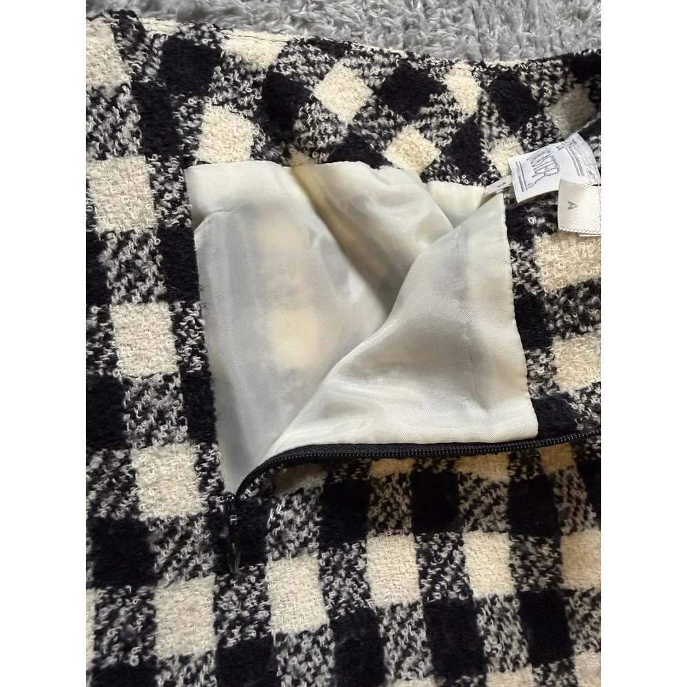 Doncaster Womens Checkered Pencil Skirt 12 Black Cream Textured Lined